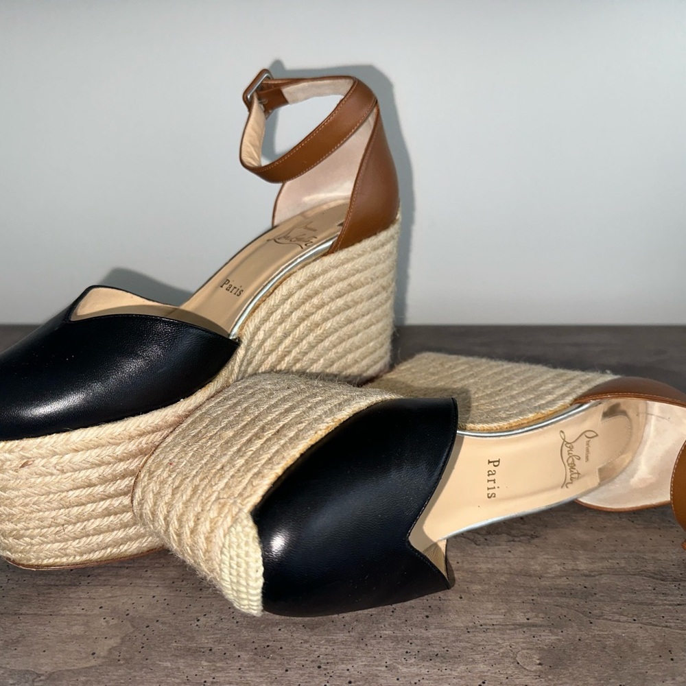 Christian Louboutin Black and Tan Wedge Sandals Size 39